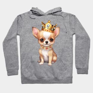 Watercolor Chihuahua Dog Wearing a Crown Hoodie